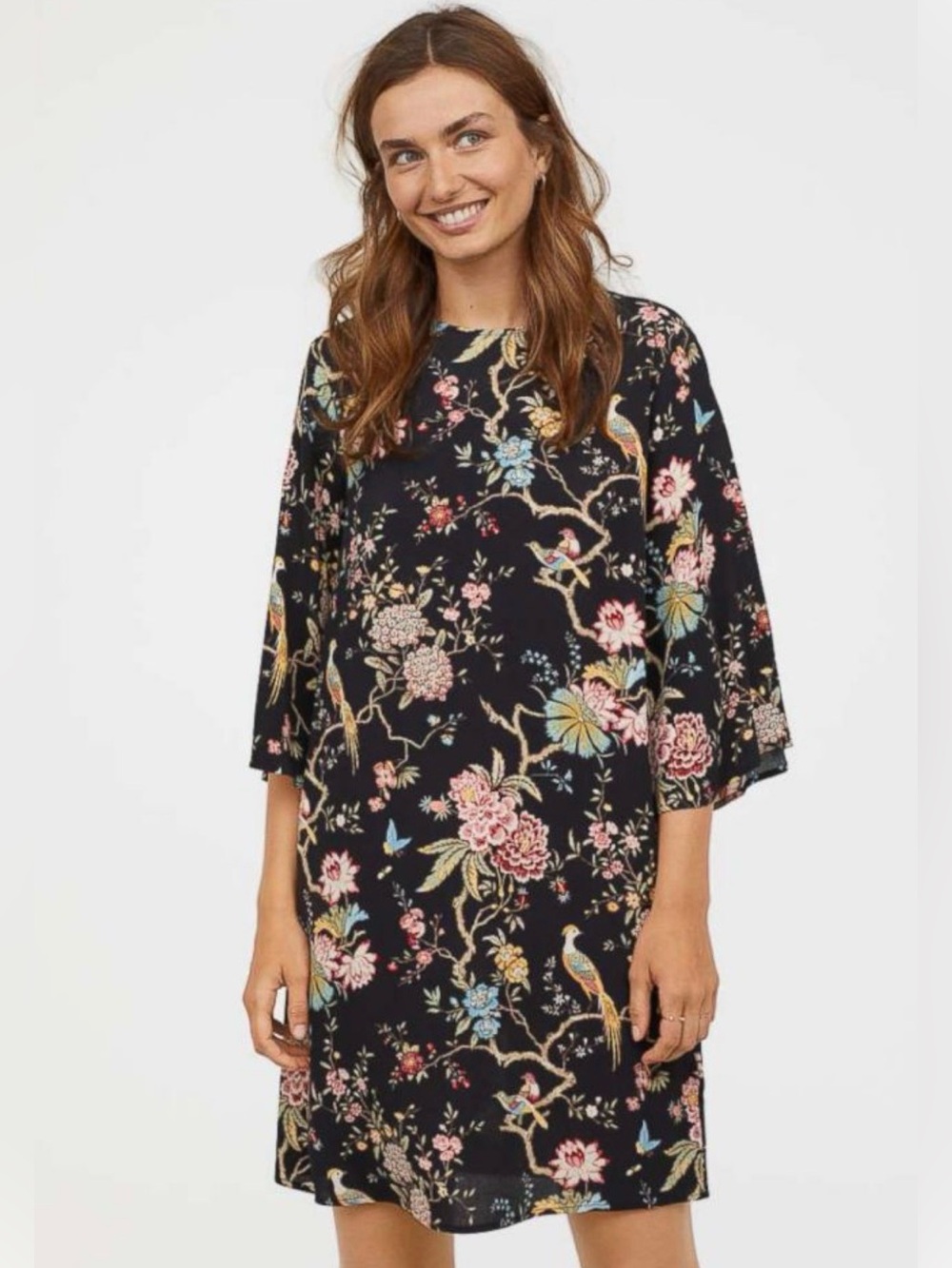 GP & J Baker x H&M Chinoiserie Floral Bird Shift Dress Black Size 6